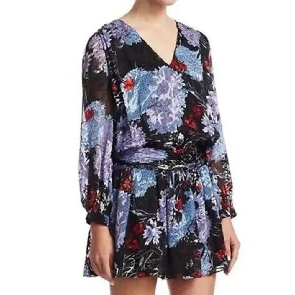 Alice + Olivia Tessie Floral Popover Silk Mini Dress Whimsy Coquette Picnic Sz 0